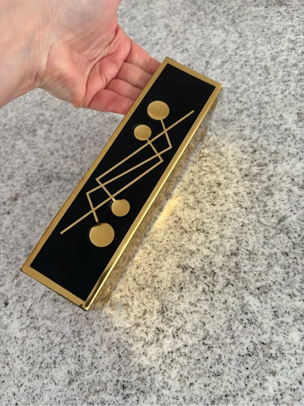 Vintage mid century atomic desk organizer brass box container decor
